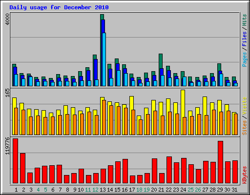 Daily usage for December 2010